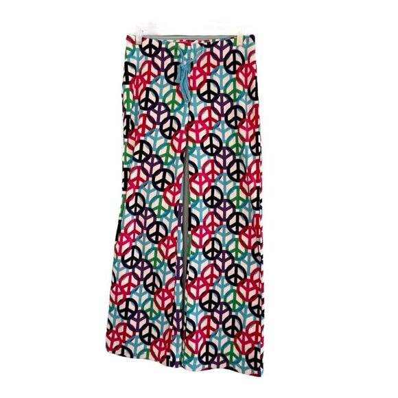 SO Intimates Fleece Pajama Pants Multi Color Peace Signs Wide Leg Pull-On S - Picture 1 of 5